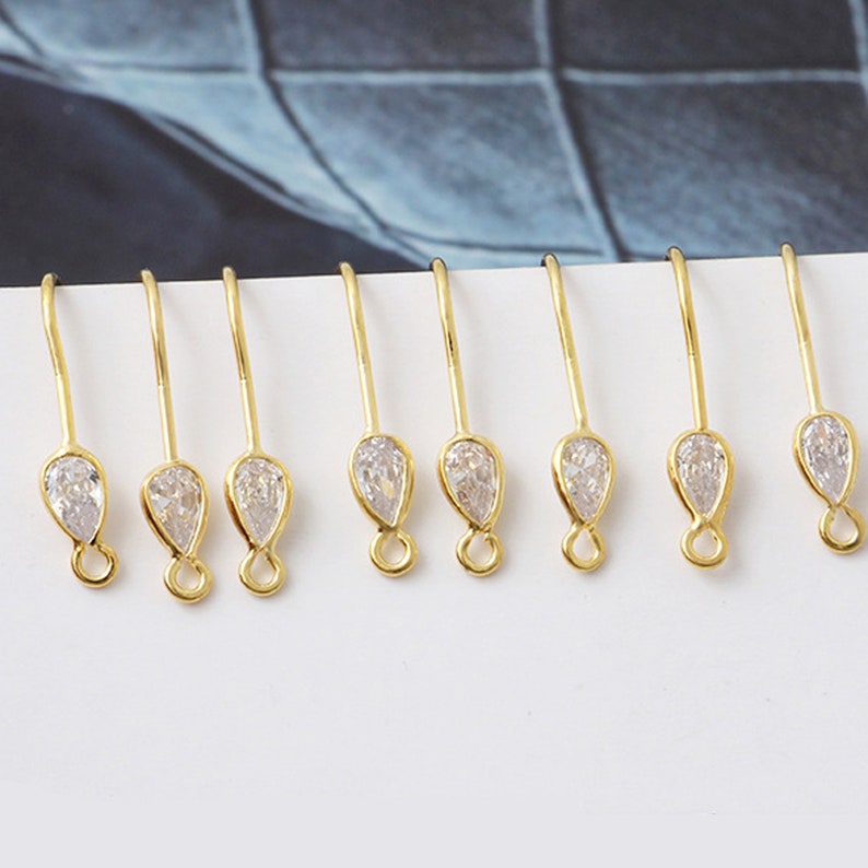 10PCS Real Gold Plated Zircon Earrings, cz Pave Post Earrings, Earring Attachment, Jewelry Making,Handmade Jewelry Material image 2
