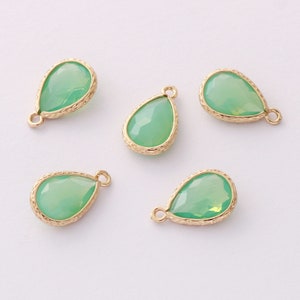 10pcs Green Opal Crystal Glass Faceted Teardrop Pendant with Gold Frame,Large Faceted Lucite Beads,Teardrop Glass Pendant,Bezel Gemstone