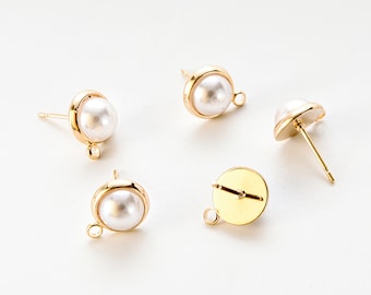 Pendientes de perlas chapadas en oro de 18 quilates reales de 6 uds, accesorio de pendiente, pendiente de poste de perla de 10mm, fabricación de joyas, materiales para manualidades