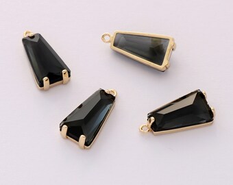 Colgante trapezoidal facetado de cristal negro de 10 piezas con marco dorado, cuentas de lucita facetadas grandes, colgante de vidrio trapezoidal, gema de bisel