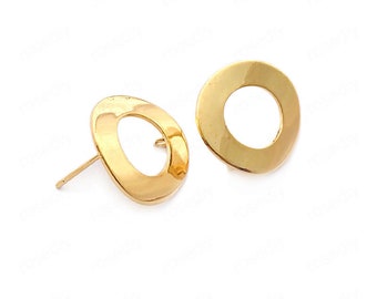 6PCS Real 18K Gold Plated Hollow Circle Earrings, Geometric Earring Attachment, Round Post Earring,Jewelry Making,Material Craft Supplies