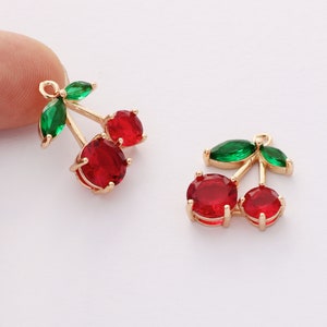 10pcs gold cherry charm,glass cherry pendant, fruit, food, handmade jewelry making,Jewelry material