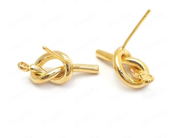 6PCS Real 18K Gold Plated Knot Earrings, Ear Wire, Earring Attachment, Bar Post Earring,Jewelry Making, 925 Sterling Silver Ear Stick