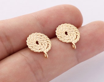 10PCS Real Gold Plated Circle Earrings, Geometric Earring Attachment, Round Post Earring, Jewelry Making, Material Craft Supplies