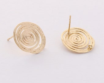 10PCS Real Gold Plated Spiral Earrings Stud,Round Circle Earrings,Post Earring,Earring Attachment,Jewelry Making,Material Craft Supplies