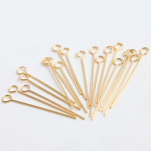 100pcs Real gold Plated Brass Eye pin, 25*0.5mm, 50*0.5mm, gold eye pins, Jewelry Finding