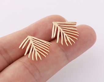 1Opcs Real Gold Plated Leaf Earrings, Laeves Stud Earrings,Earring Attachment,Plant Post Earring,Jewelry Making,Material Craft Supplies