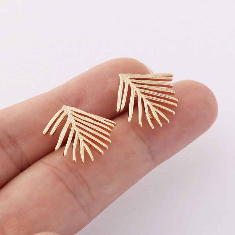 1Opcs Real Gold Plated Leaf Earrings, Laeves Stud Earrings,Earring Attachment,Plant Post Earring,Jewelry Making,Material Craft Supplies image 1