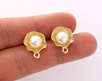 Pendientes de aleación chapados en oro de 10 piezas, pendientes de tuerca de flor de perla, Material de bricolaje de joyería de pendientes