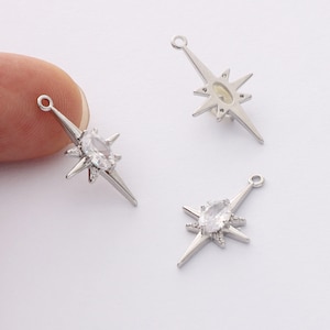 10PCS Platinum Zircon Star Charms, Micro Pave Charms, CZ Star Charms, Star Pendant,Necklace Charmsls, Jewelry Making,Craft Supplies