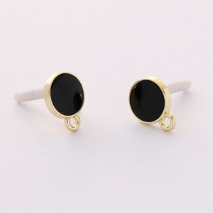 10pcs Quality Gold Plated Alloy Earrings, 10mm Black Enamel Round Stud Earrings ,Earring Jewelry DIY Material