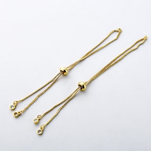 5pcs Real Gold Plated Sliding Adjustable Bracelet Making Chain, Half-finished Bracelet with Rubber Stopper Beads