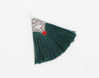2pcs Silky Tassels,Forest green Thread Tassels,Jewelry Tassel,Fan Shape Tassels,Jewelry diy Material,Tassels Earrings Making