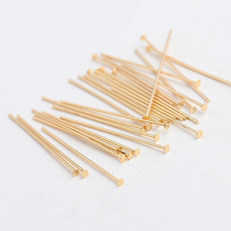 100pcs Real gold Plated Brass Head pin Jewelry Finding 25*0.5mm 50*0.5mm,Flat Headpins