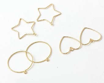 10 piezas de círculo chapado en oro real/corazón/dije de estrella, colgante de círculo de 25MM, material para hacer joyas, suministros para manualidades