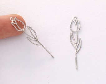 6pcs Real Gold Plated Tulip Charm, Tulip Flower Pendant,Tulip Bouquet,Plant, Flower Finding, Jewelry accessories