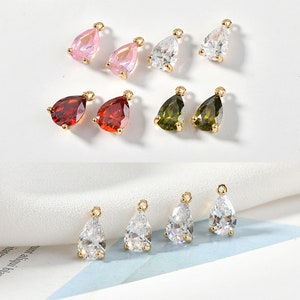 6pcs Real 18k Gold Plated CZ Pave Charm Pendant, Clear Stone Charm, Quality Jewelry Supply