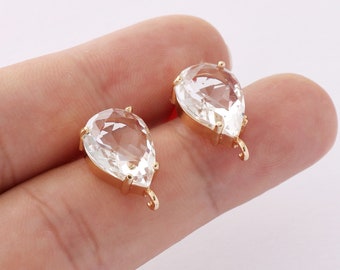 6 piezas de arete de poste de vidrio ovalado chapado en oro, perno de arete ovalado de vidrio, aretes de vidrio facetado, componente de arete, fabricación de joyas, suministros para manualidades