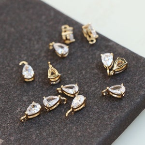 10pcs CZ Pave Charm, Teardrop Zircon Pendant, Birthstone Charm,4*6mm, Tiny Mini Zircon Charm,Jewelry Making,Material Craft Supplies