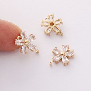 10pcs Gold Plated Flower Charm, Tiny Mini Zircon Flower Penant,cz Pave Charm,Jewelry Accessories, Nickel Free,high-quality