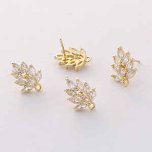 6PCS Real Gold Plated Zircon Leaves Earrings CZ Pave Post Earring Nickel-free High Quality image 3
