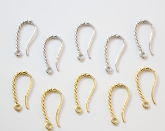 10pcs Real Gold Plated Twist Ear Wire, Twist Earrings, Earring Accessories,Nickel Free,high-quality