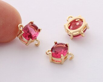 10pcs Red Oval Charm, Tiny Oval Glass Connector, Faceted Glass Charm,Framed Glass, Jewelry Accessories, Wholesale