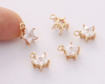 10 piezas de dijes de estrella chapados en oro, dijes de Micro Pave, dijes de estrella CZ, colgante de estrella, dijes de collar, fabricación de joyas, suministros para manualidades