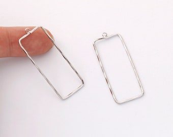 10PCS. Real Gold Plated Rectangle Charm, Hollow Rectangle Pendant,Brass Finding,Earring Jewelry DIY Material