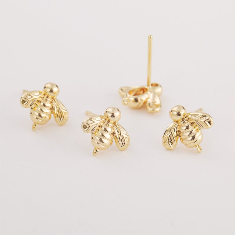 10pcs Real Gold Plated Bee Earrings, Bee Stud Earrings, Ear Wire, Bee Post Earrings, Animals/ insects Earrings,Nickel Free,high-quality image 2