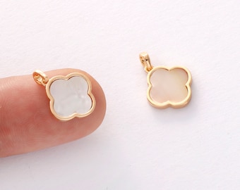6PCS Real Gold Plated Clover Shell Charm,Shell Drop, Shell Pendant, Jewelry Making Material, Crafts Supplies, Earrings diy