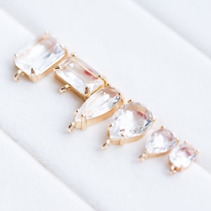 6PCS Real 18K Gold Plated Oval Glass Earrings, Crystal Earring Attachment, 925 Sterling Silver Ear Stick,Jewelry Making, Craft Supplies