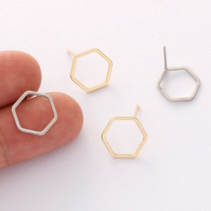10pcs Real Gold Plated Hexagon Earrings, Hexagon Stud Earrings, Minimalist Geometry Earrings,Jewelry accessories,High Quality, Nickel Free