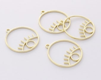 10 Uds. De dijes de aleación chapados en oro, colgante circular redondo, dije de ojo, Material de bricolaje para joyería de pendientes