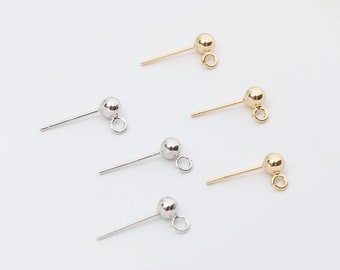 10PCS Real 18K Gold Plated Round Earrings,3mm/4mm Ball Post Earring,Bead Ear Stud,Jewelry Making,925 Sterling Silver Ear Stick