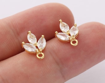 Pendientes de circonita de oro real de 10 Uds., pendientes de poste de hojas pavimentadas de circonia cúbica, pendientes de rama, accesorio de pendientes, accesorios de joyería, sin níquel