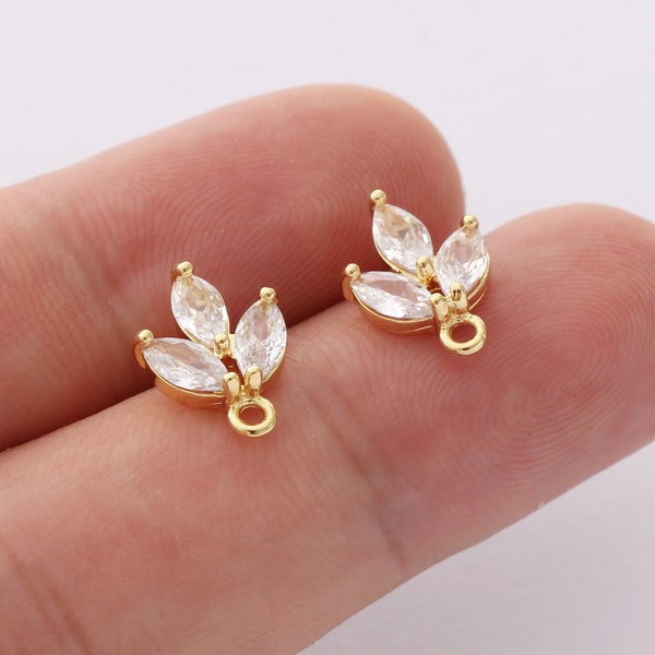 10PCS Real Gold Zircon Earrings Stud, cz Pave Leaves Post Earrings, Branch Ear Stud, Earrings Attachment,Jewelry Accessories,Nickel Free