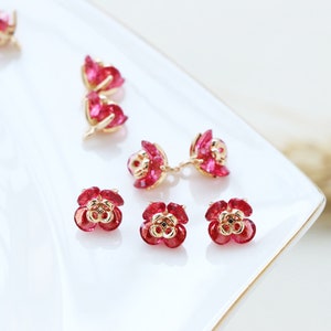 10pcs CZ Pave Charm, Zircon Flower Pendant, Rose Red Flower Charm,8mm,Jewelry Making,Material Craft Supplies