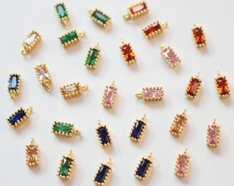 10pcs Real Gold Plated Trapezoidal Zircon Charm, Tiny Mini Rectangle Pendant ,Bracelet Necklace Pendant,Pave Charm