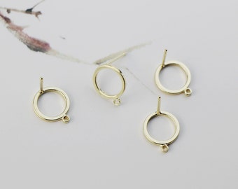 10PCS Real Gold Plated Circle Earrings, Geometric Earring Attachment, Round Post Earring, Jewelry Making, Material Craft Supplies