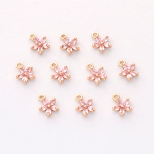 10pcs Gold Plated Flower Charm, Tiny Mini Zircon Flower Penant,cz Pave Charm,Jewelry Accessories, Nickel Free,high-quality