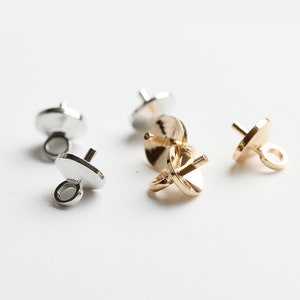 10PCS Real 18k Gold Plated Caps Bead Peg Bail Spacer,Eye Screwed Pins,6mm Pearl Cup Pendant Bail -for Half-drilled Gemstones or Pearls