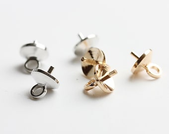 10PCS Real 18k Gold Plated Caps Bead Peg Bail Spacer,Eye Screwed Pins,6mm Pearl Cup Pendant Bail -for Half-drilled Gemstones or Pearls