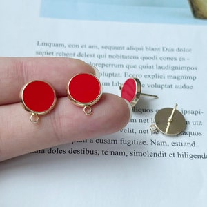 10pcs Real Gold Plated Round Earrings, Red/White/Black Enamel Earrings, Minimalist Geometry Earrings,Jewelry accessories,Nickel Free
