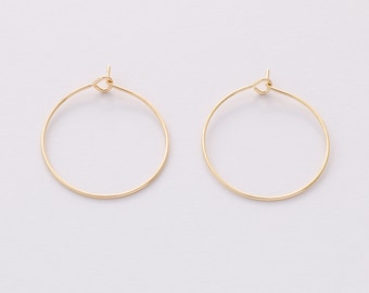 10PCS Real Gold Plated Earring Hoops, Hoop Ear Wire, 20MM/25MM/30MM Wine Glass Charm Rings, Large Hoop Earrings, Beading Jewelry Making