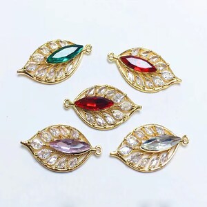 6pcs Gold Leaf Shape Charm, Zircon Leaves Pendant, CZ Pave Leaf Charm,Jewelry Making, Material Craft Supplies