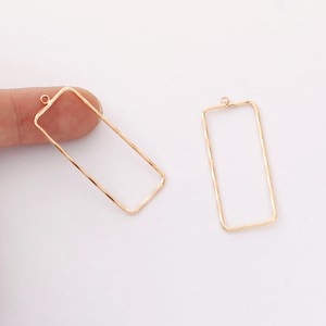 10PCS. Real Gold Plated Rectangle Charm, Hollow Rectangle Pendant,Brass Finding,Earring Jewelry DIY Material image 1