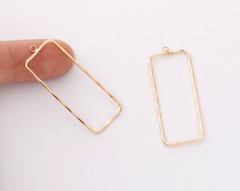 10PCS. Real Gold Plated Rectangle Charm, Hollow Rectangle Pendant,Brass Finding,Earring Jewelry DIY Material