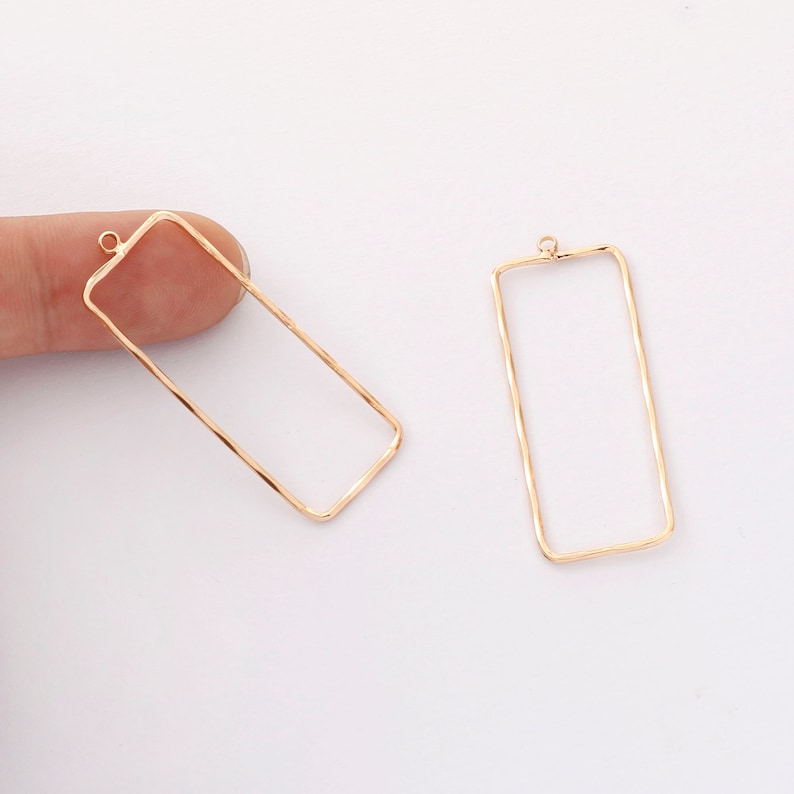 10PCS. Real Gold Plated Rectangle Charm, Hollow Rectangle Pendant,Brass Finding,Earring Jewelry DIY Material image 1