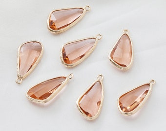 10pcs Pink Crystal Glass Charm Pendant,Large Faceted Lucite Beads,Teardrop Glass Connector,Bezel Gemstone, wholesale prices